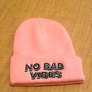 NEW Pink winter beanie “No Bad Vibes”